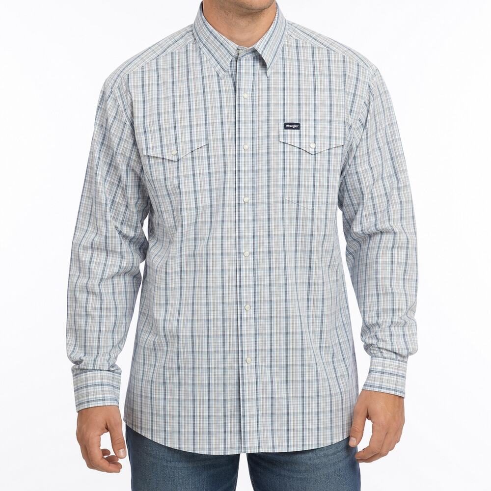 Wrangler George Strait Shirt Mens Large Blue Plaid Cowboy Cut Collection Western